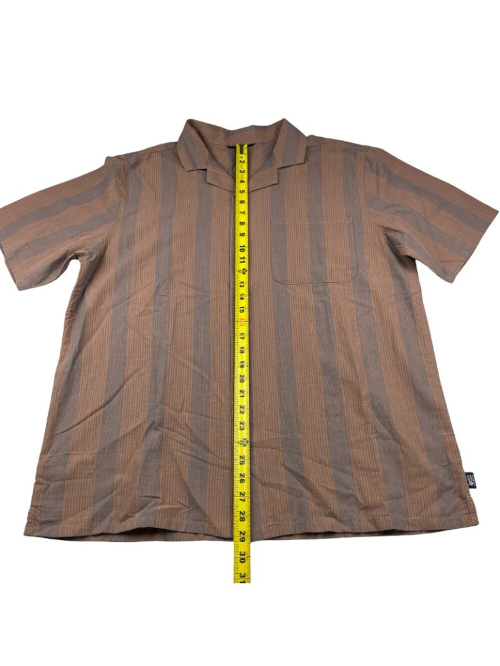 Mountain Hardwear Men's Cotton/Hemp S/S Camp Shirt Brown/Blue Stripe • Large - Picture 6 of 7